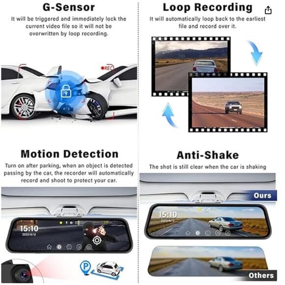 10" HD Touch Screen Dual DashCam, Wireless Front, Wired Rear Cameras. New In Box - Picture 4 of 7